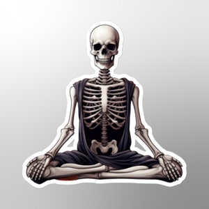 Skelet doet yoga sticker, oefening, instructeur, leraar, zen, ontspanning, gratis, flexibiliteit, Halloween, meditatie, anatomie, herfst, cadeau