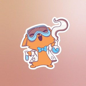 Pegatina de gato con bata de laboratorio, experimento, química, tonto, gatito, gafas de seguridad, frascos, divertido, profesor, portátil, cuaderno, laboratorio de ciencias, regalo