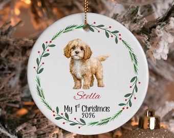 Décoration de Noël Cavapoo personnalisée pour le premier Noël, 2026, décoration de chien en céramique personnalisée