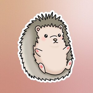 Bonita pegatina de erizo, divertida, adorable, bonita pegatina de animal, arte caprichoso, criatura encantadora, dulce erizo, dibujo animado, criatura del bosque, regalo