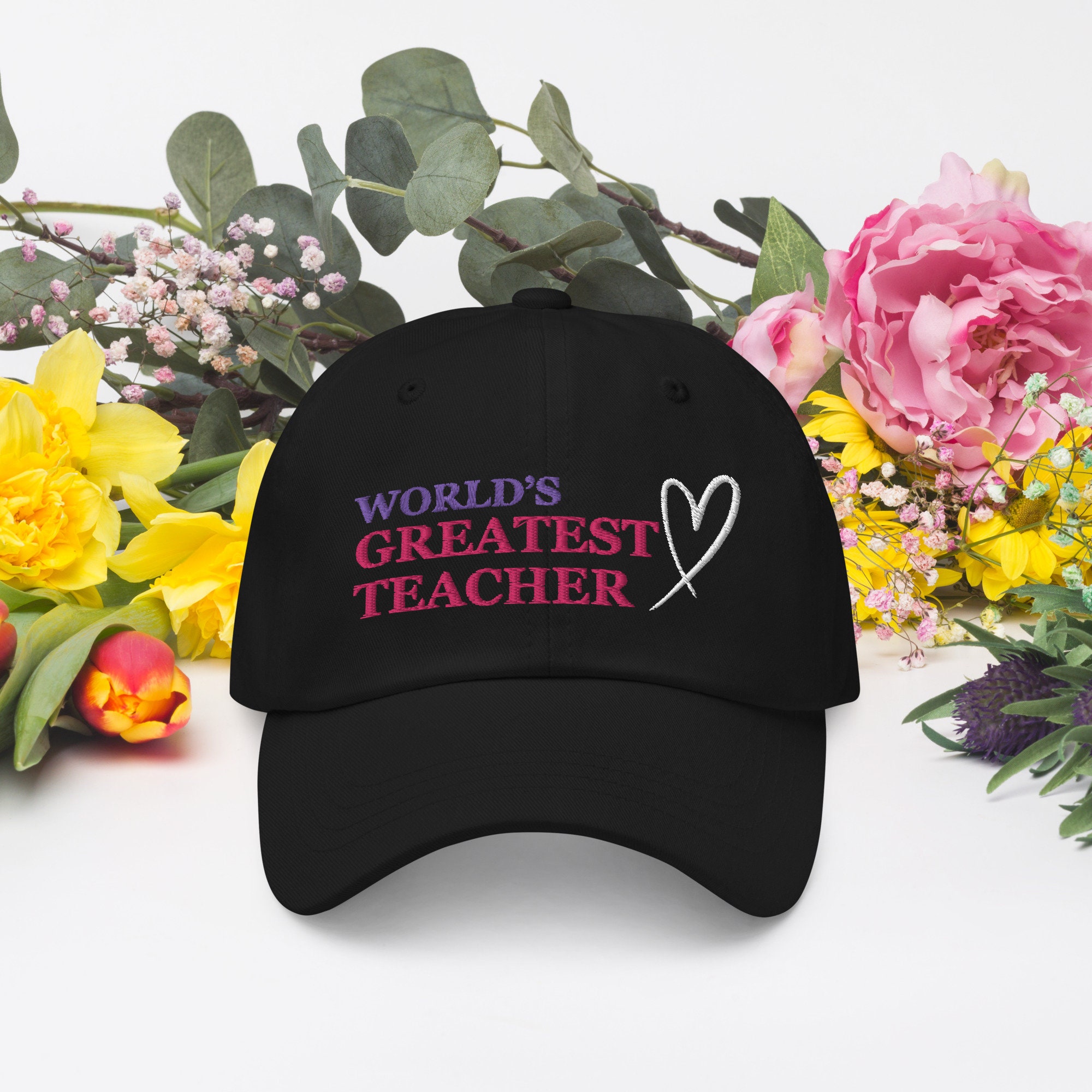 World's Greatest Teacher Hat: Embroidered Cotton Twill Dad Hat