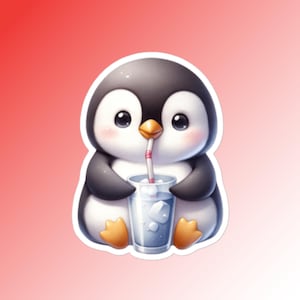 Adesivo pinguino, idratarsi, bere più acqua, promemoria giornaliero, idratazione, sete, acqua ghiacciata, uccello artico, adesivo animale carino, pinguino giocoso