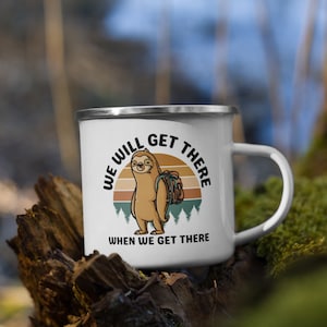 Sloth Hiking Enamel Mug: Funny Quirky Travel Cup