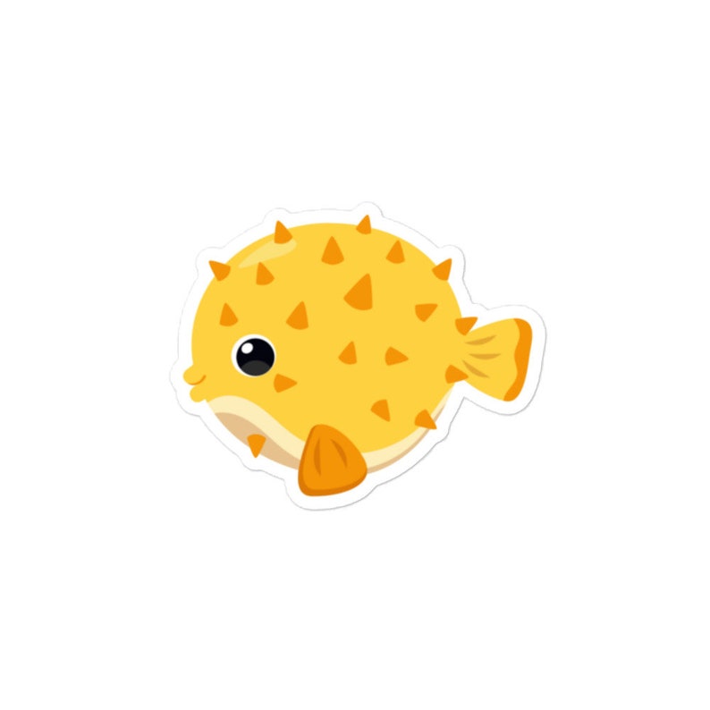 Puffer Fish Sticker, Aquatic, Cute, Tropical, Yellow Fish, Marine ...