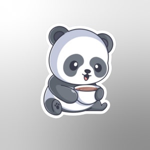 Panda trinkt Kaffee Aufkleber, lustig, süß, Kaffeeliebhaber, nippen, kawaii, gemütliches Café Vibes, Kaffeepause, bezaubernd, süßes Tier, Natur