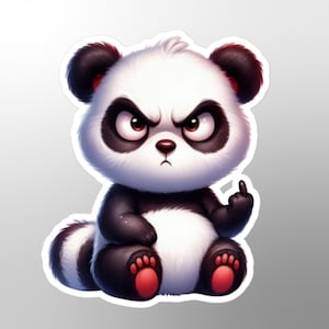 Adesivo de urso panda mal-humorado, engraçado, bobo, humor, bravo, ofensivo, foda-se, adorável, animal brincalhão, dedo do meio, amante de animais, vida selvagem, presente