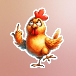 Pegatina de pollo divertida, que te jodan, dedo medio, pollo divertido y ofensivo, humor inapropiado y atrevido, calcomanía de pollo atrevida, travesuras de pollo