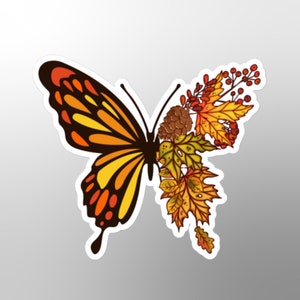 Adesivo a forma di farfalla autunnale, bellissimo, autunno, natura, frondoso, foglie, bellezza, campo di zucche, creatura della foresta, Ringraziamento, accogliente, insetto, regalo