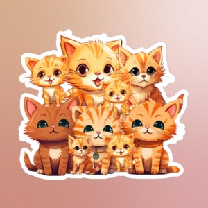 Set of kittens sticker,cute,family,cats,kawaii,art,animal,pet,orange,tabby,photogenic,stationary,laptop,planner,journal,artist,gift