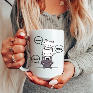Cute cats coffee mug, adorable feline, cat lovers gift, cat tower, whimsical cat pile, playful kitty, kawaii cats, cat arrangement, gift