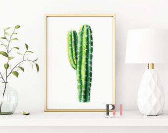 Cactus, Opuntia & Aloe Vera Set, Green Watercolor Modern Wall Decor, Abstract Hygge Leaves, Scandinavian Minimalist Art