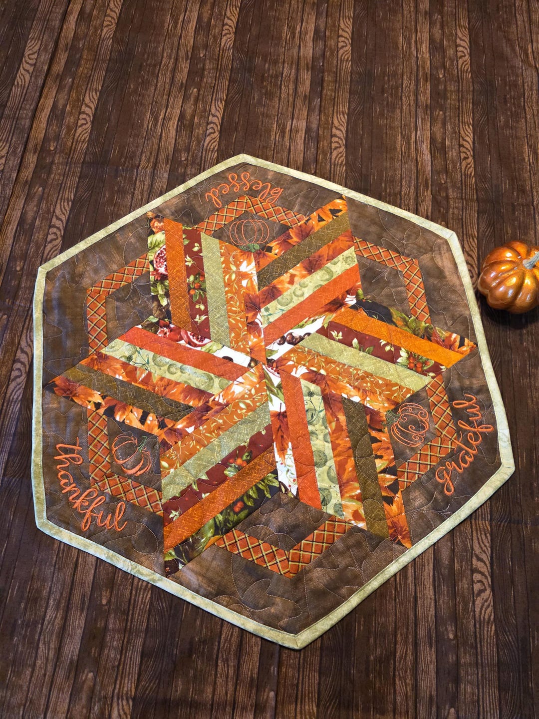 Fall Hexagon Quilted Embroidered Table Topper Runner - Etsy