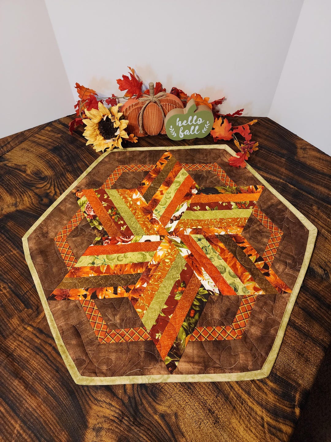 Fall Quilted Hexagon Table Topper Runner - Etsy