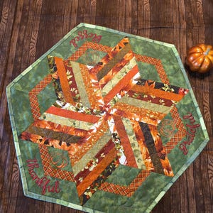 Fall Quilted Embroidered Hexagon Table Topper Runner - Etsy