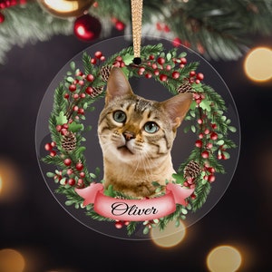 Personalized Cat Ornament, Custom Cat Gift, Pet Memorial Ornament, Cat ornament Christmas, Personal Cat Ornament, Glass Ornament, Cat Lover