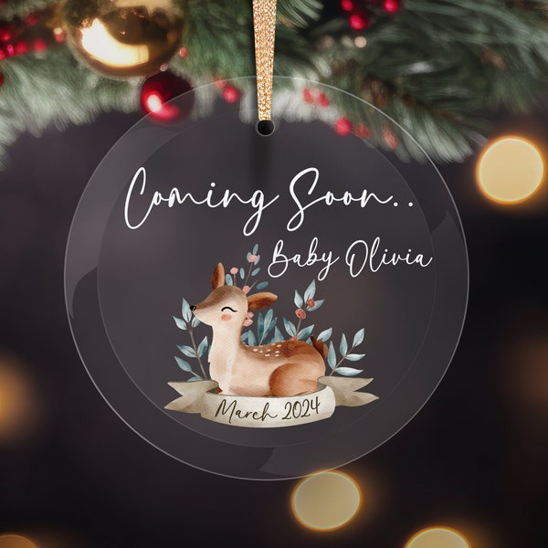 Pregnancy Announcement Christmas Ornament | Coming soon Ornament | Woodland Ornament | Baby On the Way Ornament | Expecting Parents Ornament