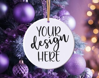 Christmas Ornament Mockup: White Ceramic Round Ornament (Digital Download)