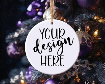Christmas Ornament Mockup: White Ceramic Round (Digital Download)