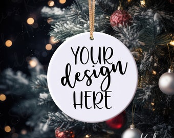 Christmas Ornament Mockup: White Ceramic Round (Digital Download)