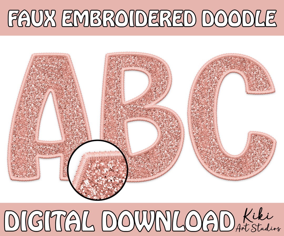 Rose Gold Embroidered Letters, Faux Embroidered Doodle Letters