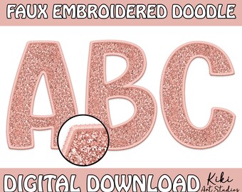 Rose Gold Faux Embroidered Alphabet: Stitched Doodle Letters (Digital Download)