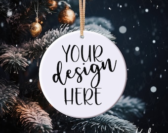 Christmas Ornament Mockup: White Ceramic, Round (Digital Download)