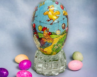 Vintage Papier Mache Easter Egg from Germany! size 4”x6” - Absolutely Gorgeous! Proceeds for Charity - Bright Colors