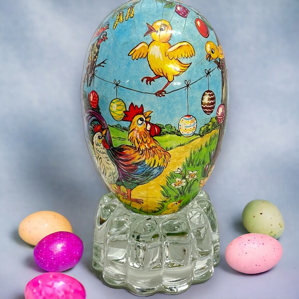 Vintage Papier Mache Easter Egg from Germany! size 4”x6” - Absolutely Gorgeous! Proceeds for Charity - Bright Colors