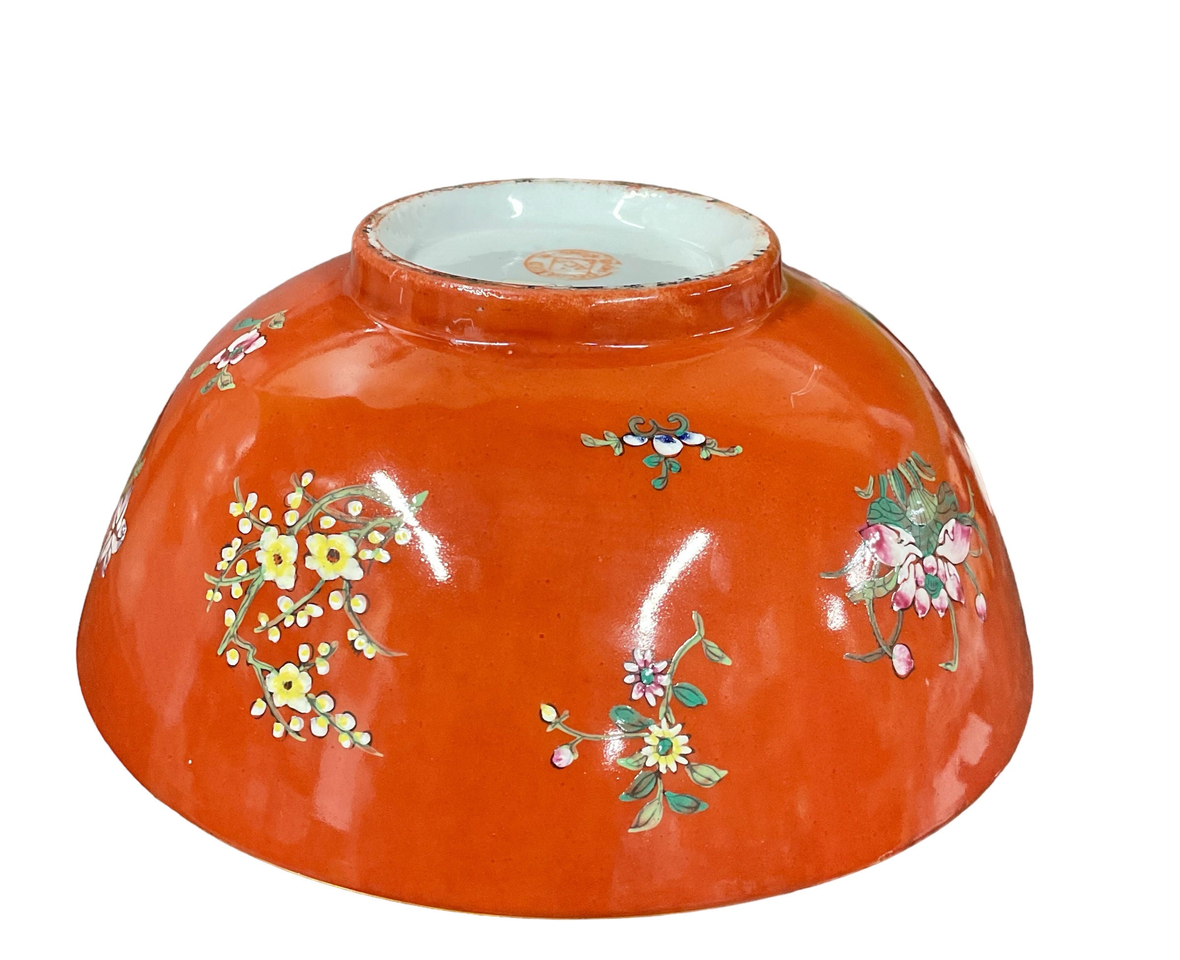 Vintage Red Chinese Hand-painted Porcelain Bowl - Etsy