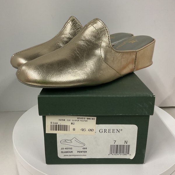 Daniel Green Glamour Pewter Open Heeled Wedge Shoes Size 7N In Box