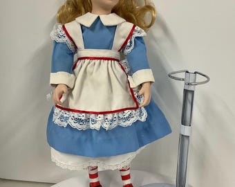 Vintage 1989 Alice in Wonderland Porcelain Doll with COA, Stand, and Original Box Hamilton Collection