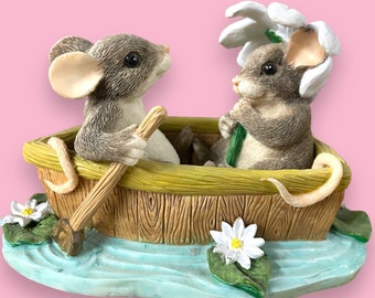 Fitz and Floyd Charming Tails Collectible Mouse Figurine by Dean Griff, ROWBOAT ROMANCE - Vintage- Proceeds for Charity