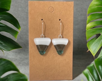 Handmade Fused Glass Triangle Earrings – Tri Color, Sterling Silver Hooks