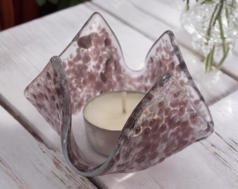 Handmade Fused Glass Tea Light Holder: Purple Violet Design