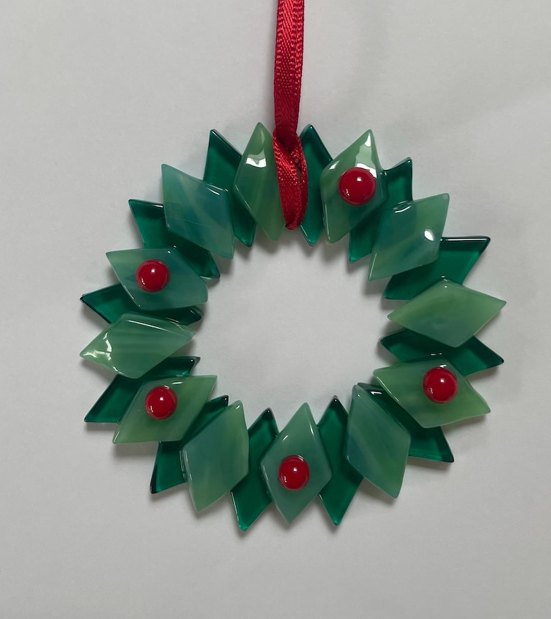 Handmade Fused Glass Wreath Ornament – Christmas Tree Decoration, Gift Box Included - secret santa image 1