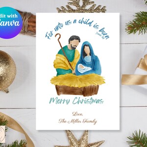 Nativity Christmas Card Template, Customizable Digital Download, Holy Family, Jesus Christ, Digital Holiday Card, Printable, 5inx7in