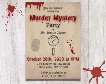 Murder Mystery Party Einladung Vorlage, Murder Myster Dinner, Halloween-Party, 1920er Jahre Murder Mystery, digitaler Download, 5in x 7in
