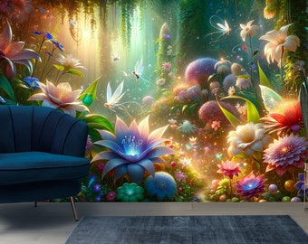 Zauberhafter Feengarten Tapete - Magische Blumenwelt für Kinderzimmer, Spielzimmer Deko, Märchenhafte Wandgestaltung mit Blütenzauber