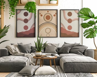 Red Sun Rising / Modern, geometric design, Boho, Midcentury, Japandi