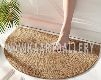 Handwoven Jute Half Moon Doormat | Rustic Braided Entry Rug