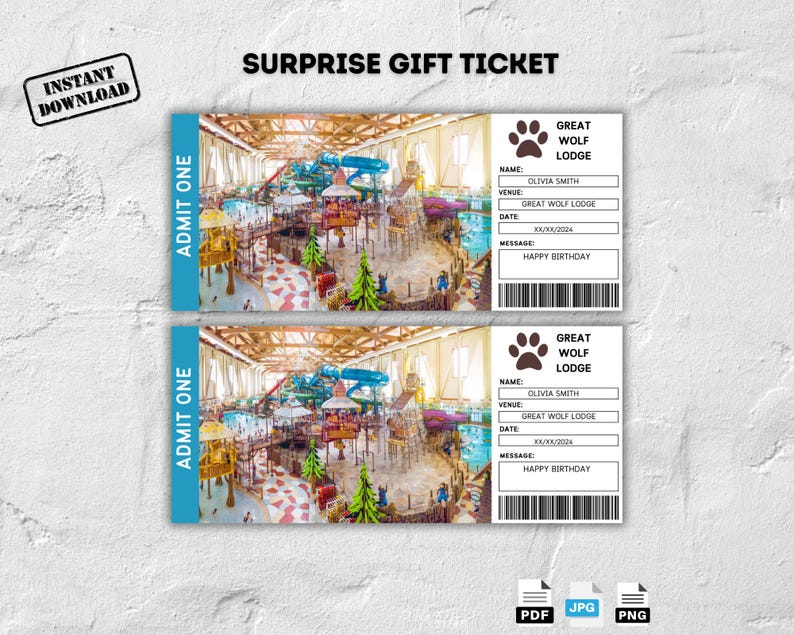 Editable Great Wolf Lodge Ticket Template, Great Wolf Lodge Ticket ...
