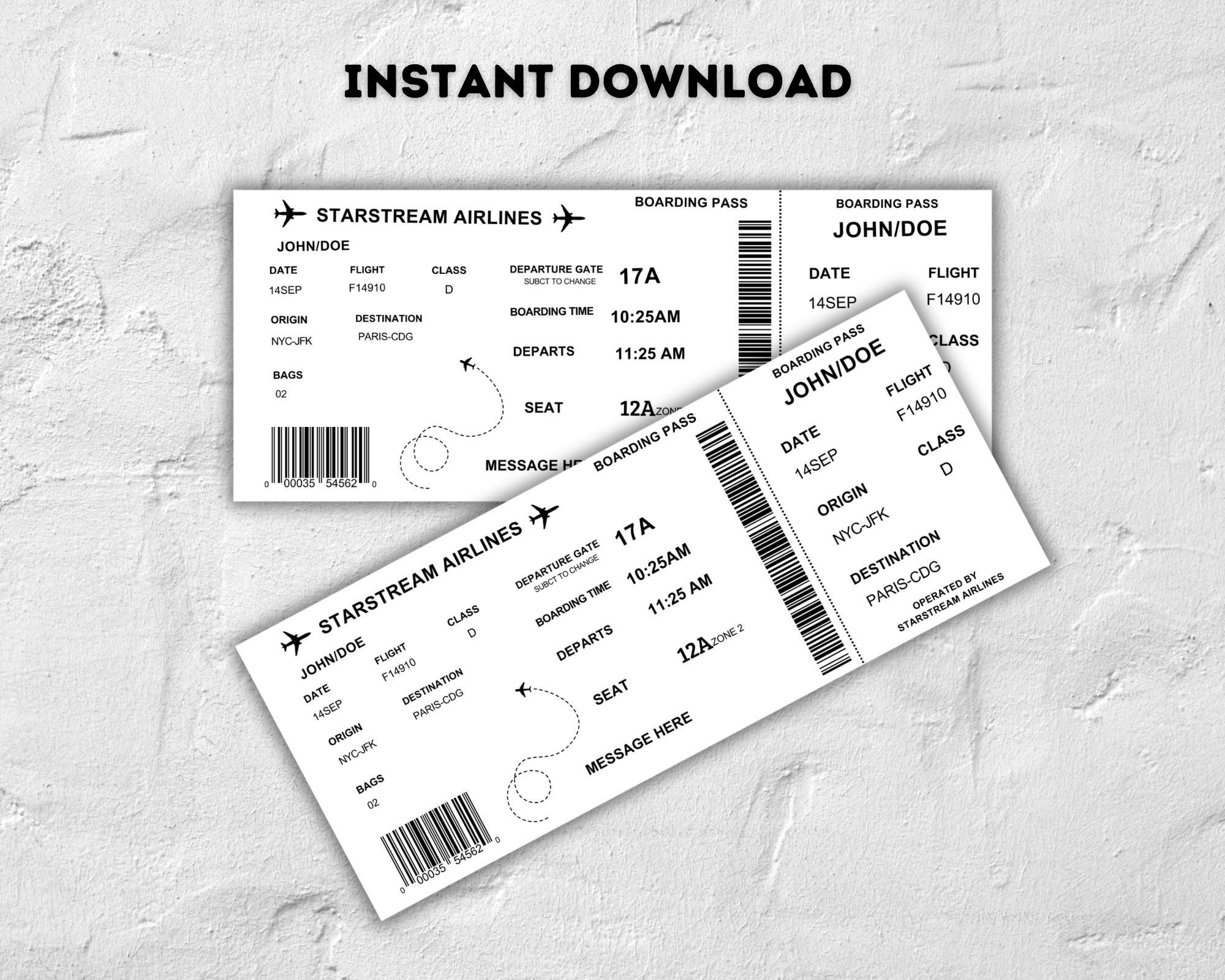 Editable Boarding Pass Canva Template Printable Airline Ticket