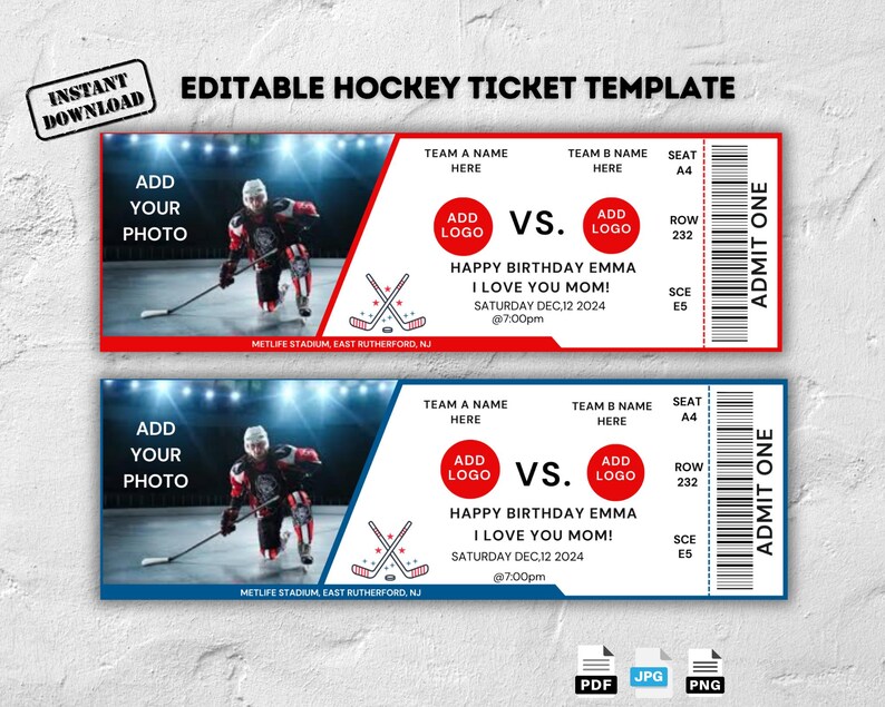 Editable Hockey Game Ticket Template Hockey Game Ticket Sports Lover Editable Hockey Game Ticket Template Hockey Game Ticket Sports Lover