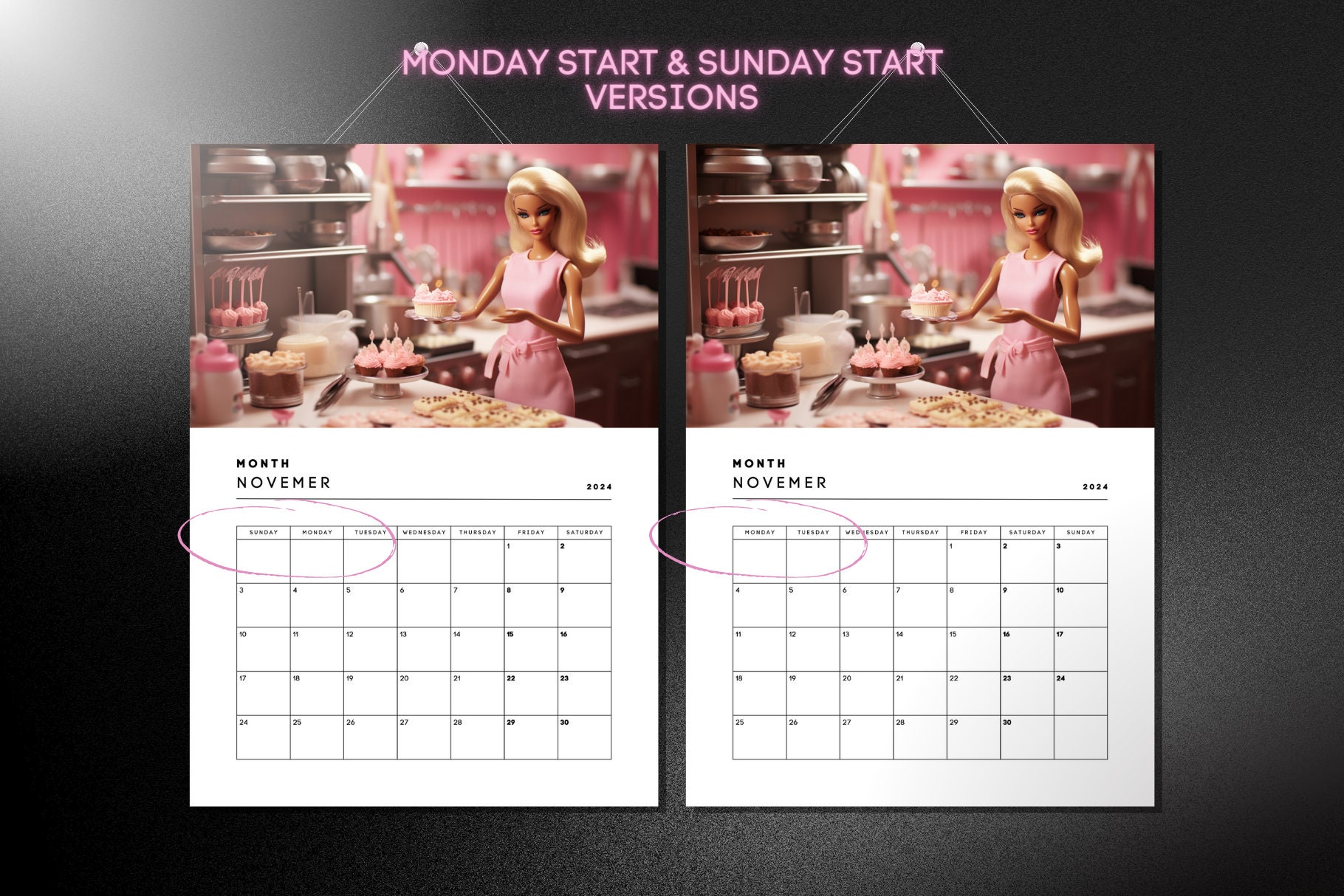 Canva Template Barbi Doll Calendar Planner Monthly Month 2023 & 2024