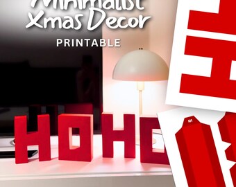 Plantilla imprimible de letras HOHO de papel, decoración navideña, decoración navideña minimalista, mesa festiva, manualidades de invierno, bricolaje de Papá Noel, decoración de habitaciones