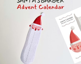 Calendario de Adviento imprimible, cuenta regresiva para Navidad, papel, calendario de Adviento de barbero de Papá Noel en PDF, calendario de Adviento, manualidades DIY, barba de Papá Noel