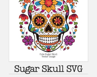 Sugar skull svg png Cut File, download, Day of the dead, skull Svg, Halloween, Crafting digital download, Mexican skull Flowers