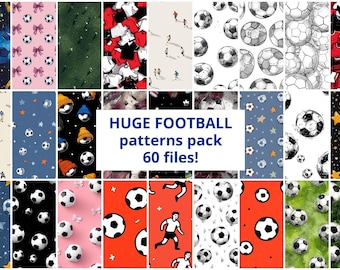 Paquete enorme (60 piezas) de patrón sin costuras de fútbol, paquete de papel digital americano sin costuras, lazos para niñas, uso comercial, álbumes de recortes, bolas de textura