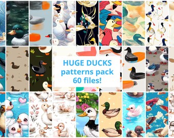 巨大なパック（60個）のアヒルのシームレスなパターン、誕生日、スクラップブック、かわいい、鮮やか、子供、トレンドペーパー、デジタル、商業用