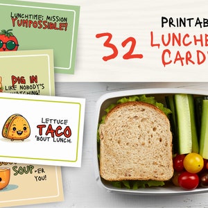 32 druckbare Lunchbox Karten | Positive Notizen | Inspirierend | LUNCHBOX NOTES PAKET | Brotdose Notizen | Printable Lunch Notes | Brotdose Witze |